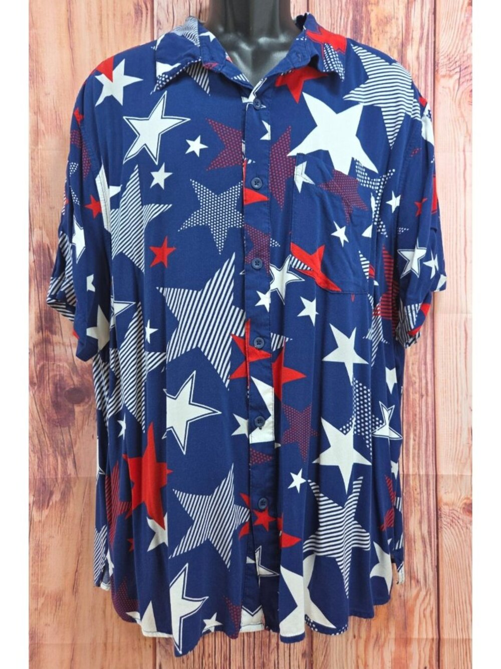Orageous Mens Patriotic Star Print Button-Up Shirt 2XL